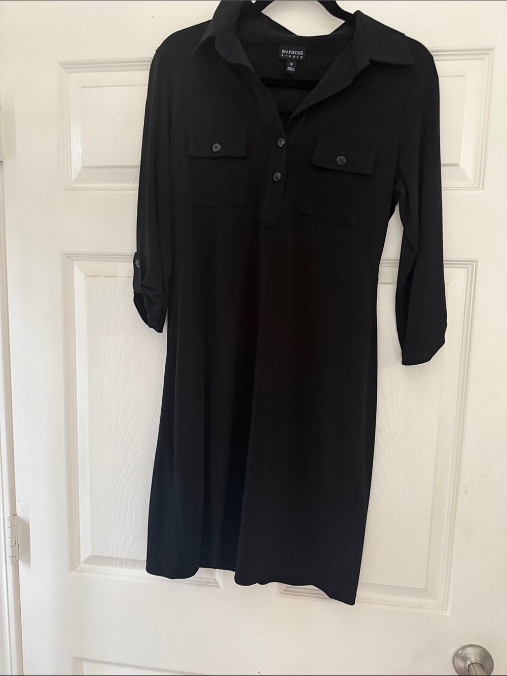 Enfocus Studio Black Collared Midi Shirt Dress